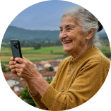 Senhora sorridente a segurar um telemóvel